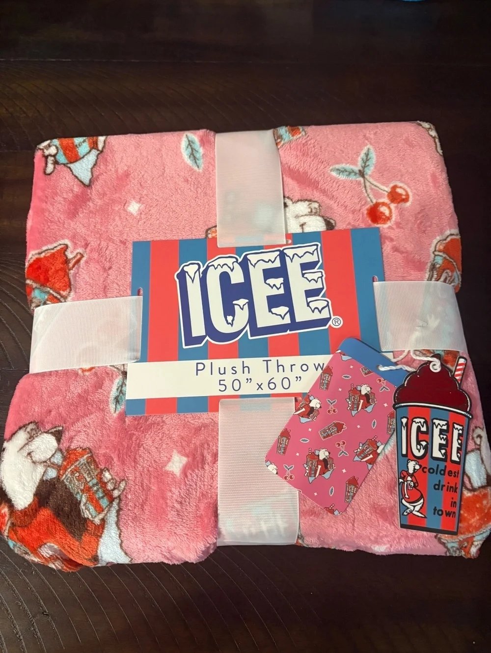 ICEE Plush Throw Blanket 50 x 60 Slushie Cherry Logo Pink Fleece New